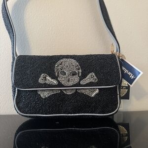 Black Beaded Skull Crossbody Shoulder Bag Y2K Statement Purse NWT